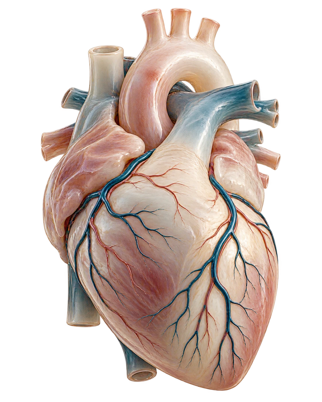 Conceptual three-dimensional heart sculpture with coronary vessels